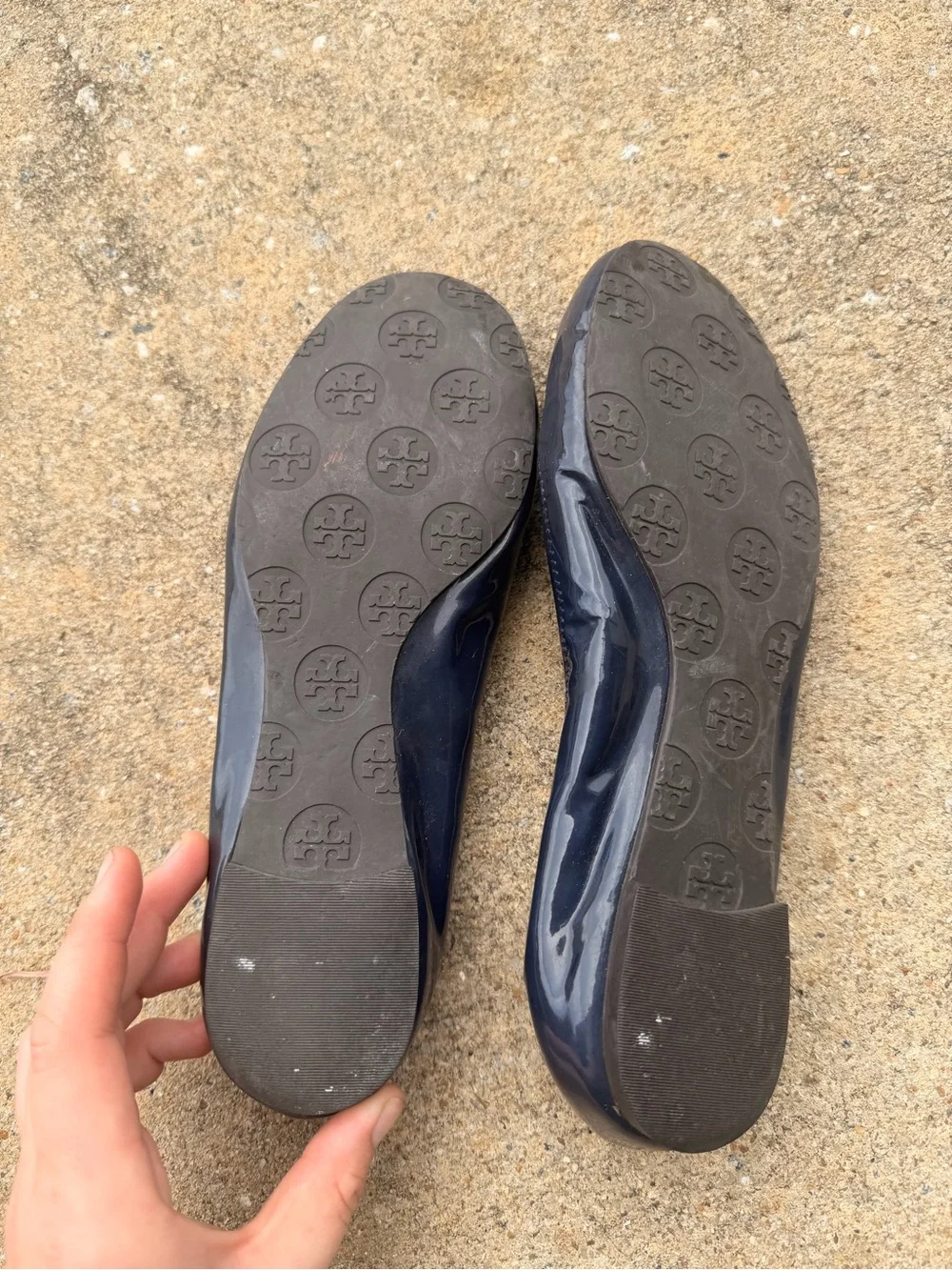 Tory Burch Navy Patent Logo Ballet Flats